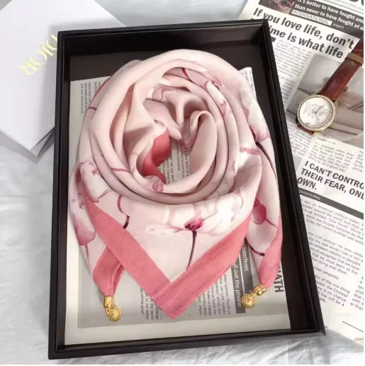 Luxury Square Scarf with Magnetic Buckle for Women - Silk Triangle Cross Scarf