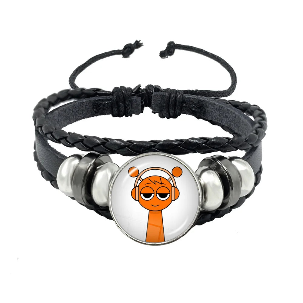 Bracelet Sprunki Incredibox Personnage Anime – Cuir Multicouche Tressé Fait Main