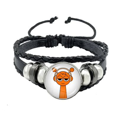 Bracelet Sprunki Incredibox Personnage Anime – Cuir Multicouche Tressé Fait Main