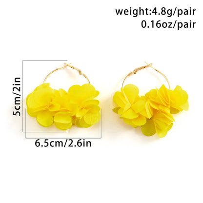Boucles d'Oreilles Créoles Rose Tissu Pendentif Bohème – Kpop Colorées Y2K Soirées Femme