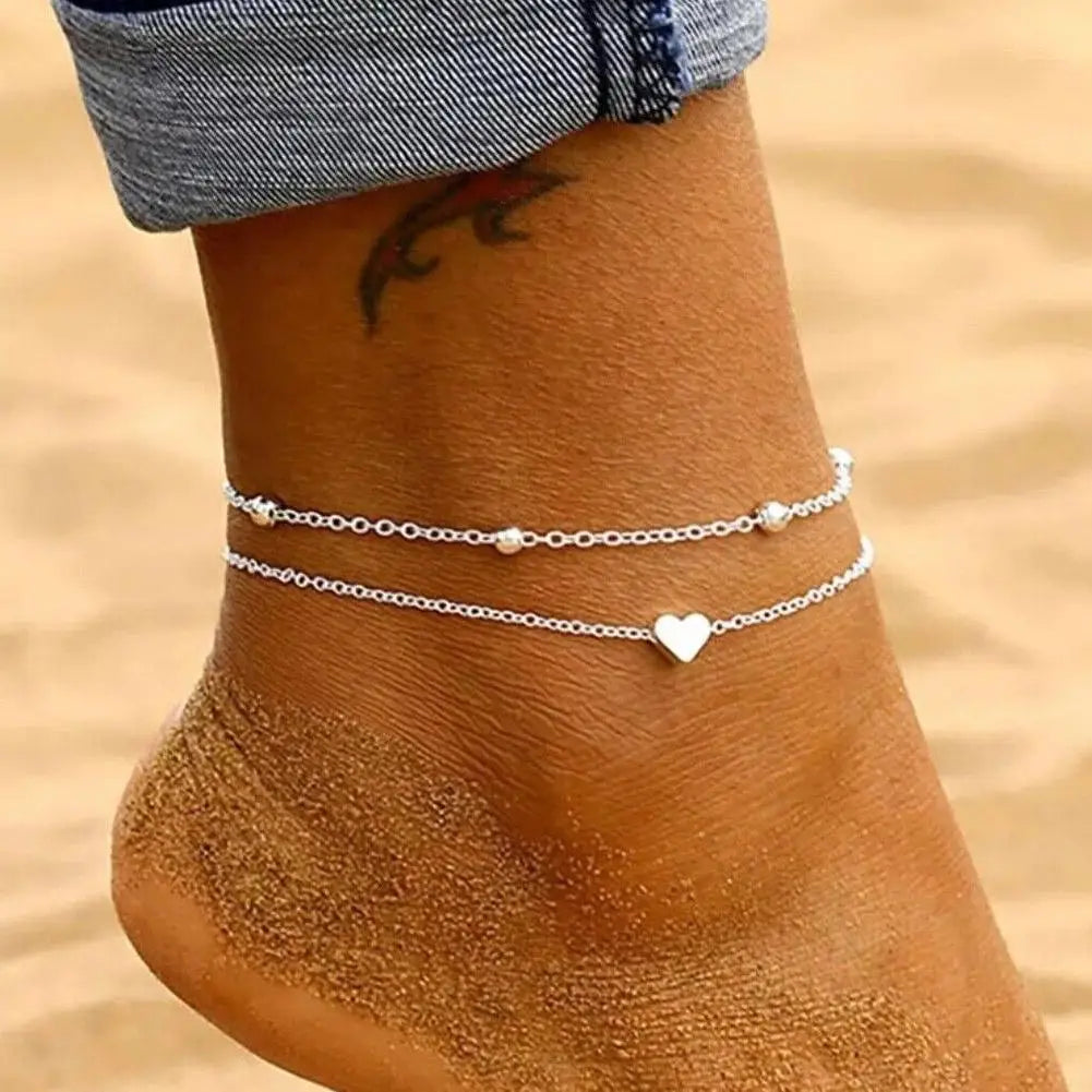Chaîne de Cheville Bohème Perles Étoiles Pompons – Bracelet Pied Vintage Femme