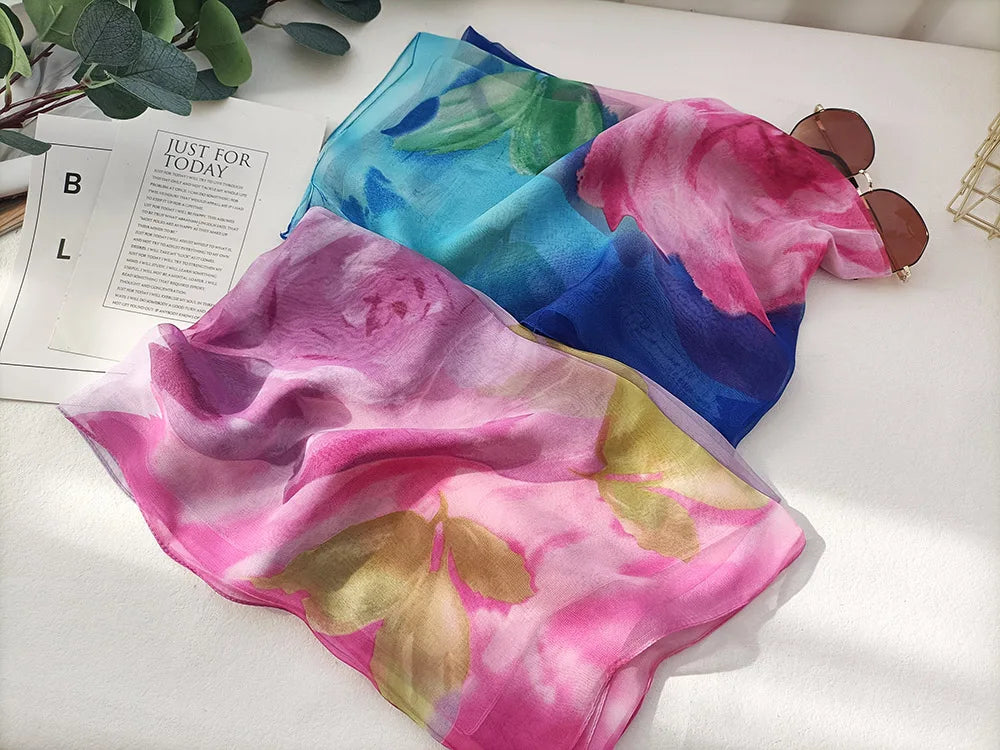 Foulard Écharpe Georgette Dégradé Rose Femme - Bandana Châle Été Protection Solaire Plage