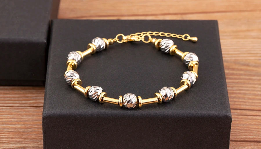Bracelet Perles CZ Fait Main Ajustable – Chaîne Cuivre Polyvalent Femme