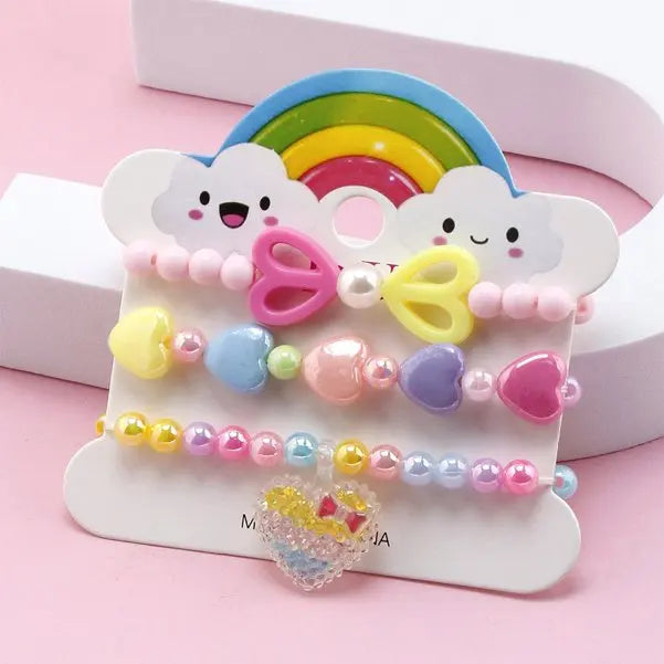 Ensemble 3 Bracelets Perles Cartoon Mignons Enfants – Princesse Licorne Fruits Chat Filles