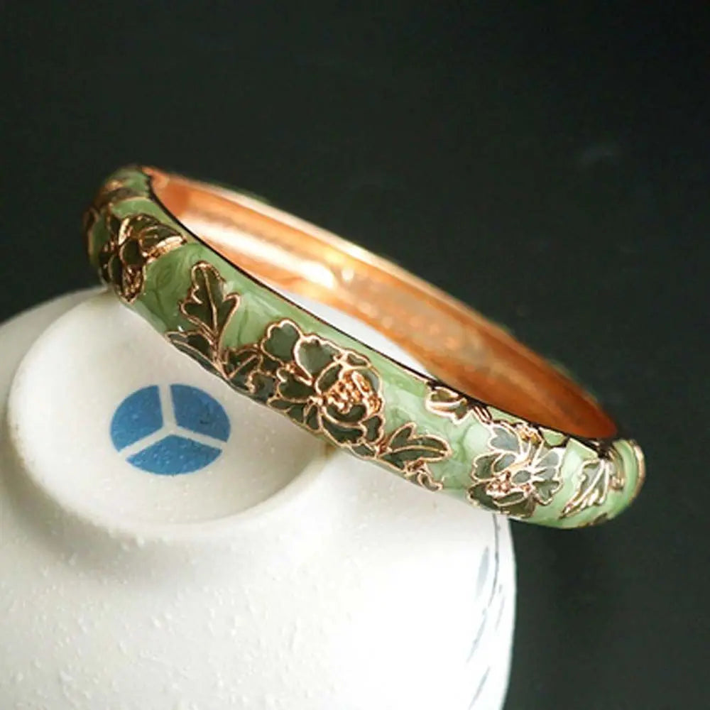 Bracelet Jonc Cloisonné Émaillé Pivoine – Artisanat Ethnique Classique