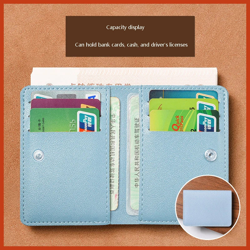 Portefeuille Pliable Cuir Souple avec Bouton - Petit Porte-Cartes Permis Simplifié