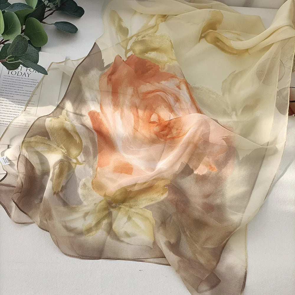 Foulard Écharpe Georgette Dégradé Rose Femme - Bandana Châle Été Protection Solaire Plage