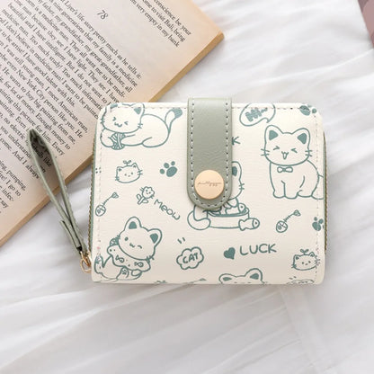 Portefeuille Femme Chat Mignon Cuir PU - Porte-Monnaie Court Grande Capacité Voyage