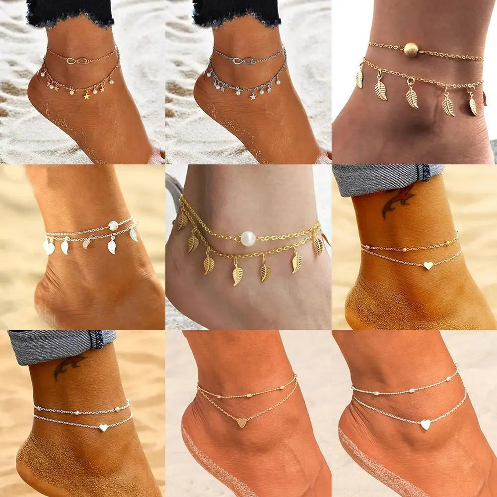 Chaîne de Cheville Bohème Perles Étoiles Pompons – Bracelet Pied Vintage Femme