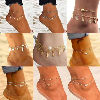Chaîne de Cheville Bohème Perles Étoiles Pompons – Bracelet Pied Vintage Femme