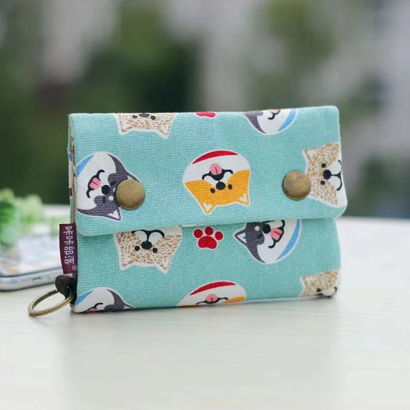 Portefeuille Femme Tissu Fait Main Pliable Contraste Couleurs - Porte-Monnaie Zippé Cartoon Porte-Carte Clés