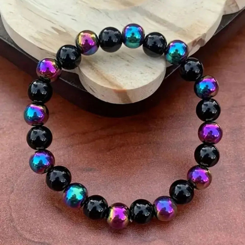 Bracelet Obsidienne Arc-en-Ciel Agate 8mm – Perles Pierres Semi-Précieuses Bohème Unisexe