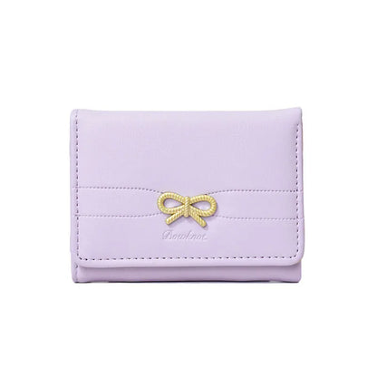 Portefeuille Femme Nœud Rose Compact - Porte-Cartes Tri-Fold Étudiant Mignon