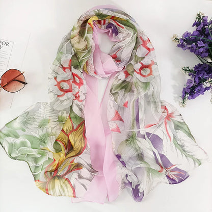 Foulard Écharpe Georgette Dégradé Fleur Femme - Bandana Châle Été Protection Solaire Plage