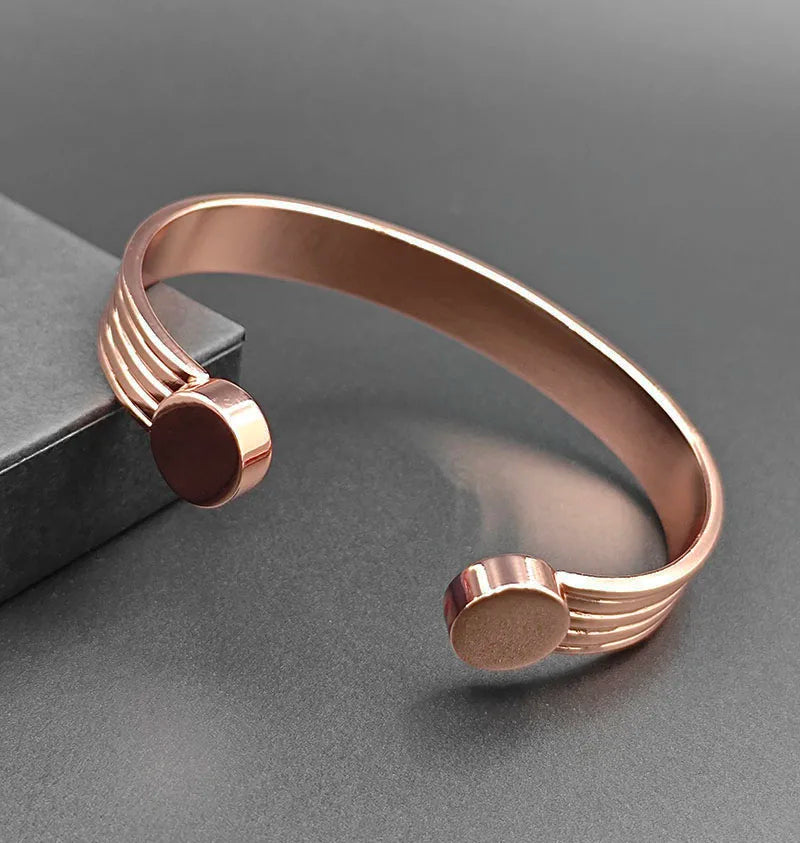 Bracelet Manchette Cuivre Pur Or Rose Magnétique – Arthrite & Santé Ajustable Unisexe