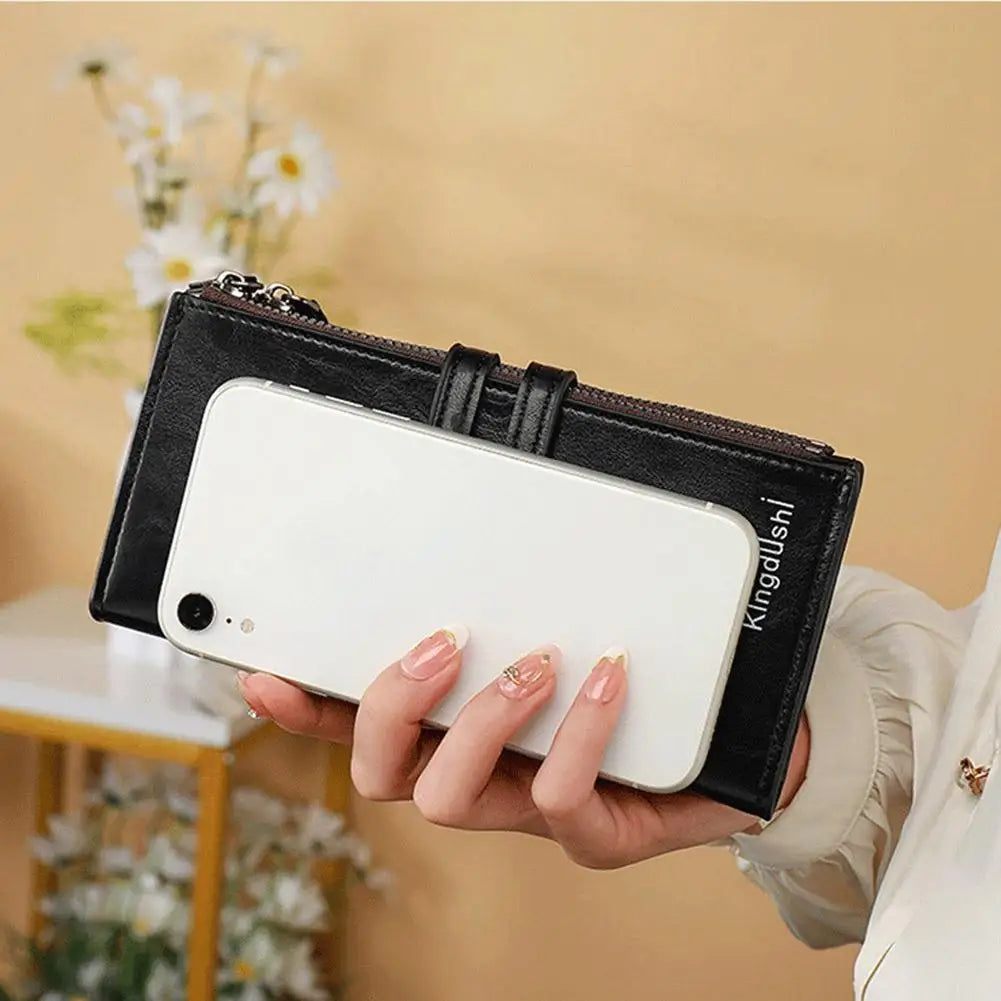 Portefeuille Femme Long Cuir Vintage RFID - Porte-Chéquier Carnet Chèques Protection Anti-RFID Élégant