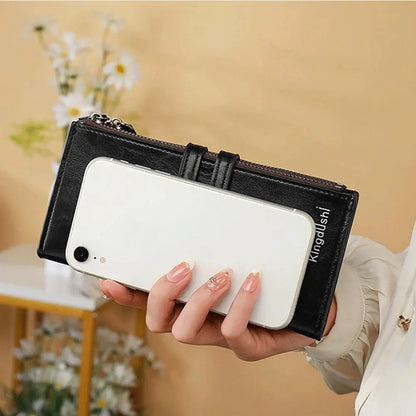 Portefeuille Femme Long Cuir Vintage RFID - Porte-Chéquier Carnet Chèques Protection Anti-RFID Élégant