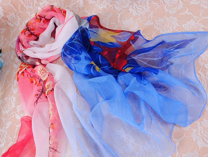 Foulard Écharpe Georgette Dégradé Pivoine Femme - Bandana Châle Été Protection Solaire Plage