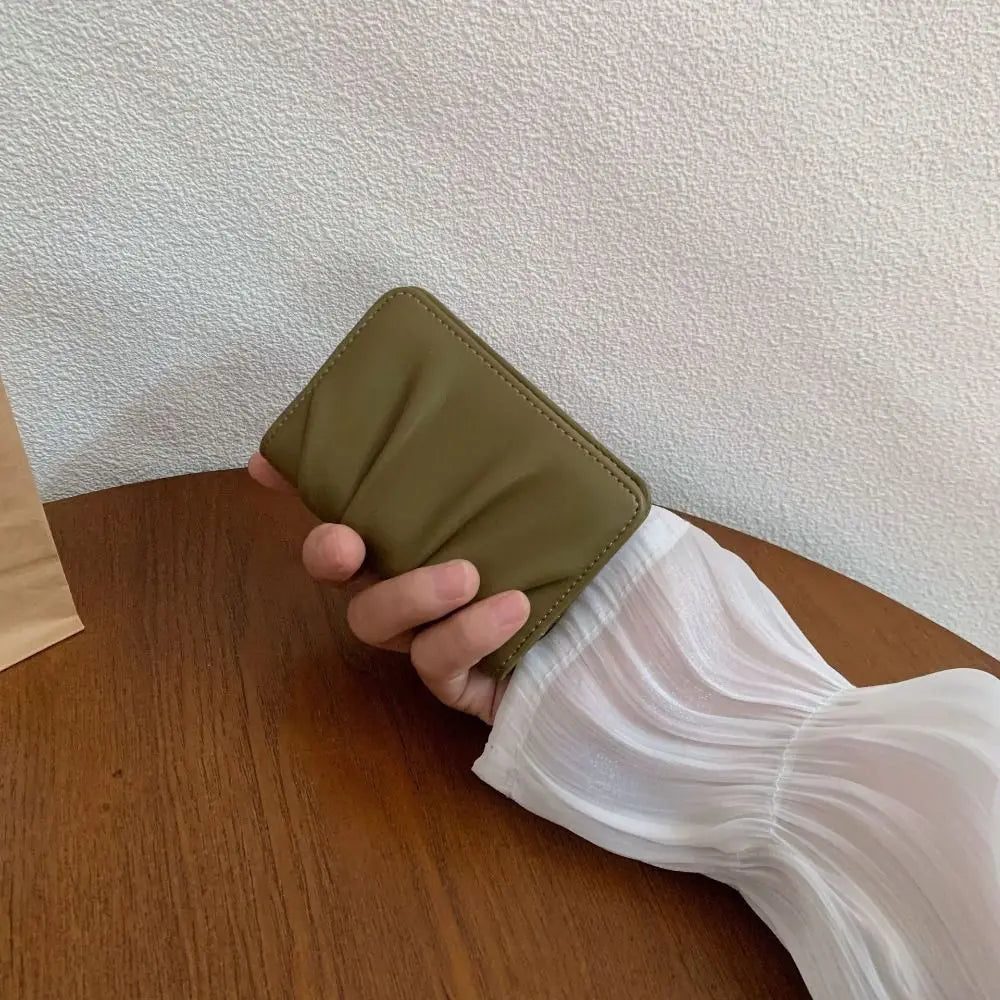 Portefeuille Femme Court Cuir PU Imperméable - Porte-Carte Plissé Multifonction Grande Capacité Bifold