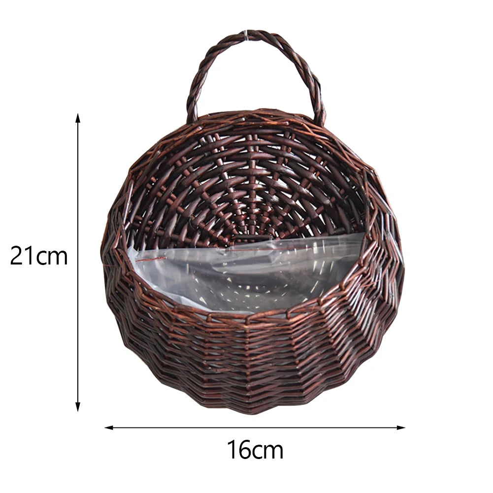 Panier Rotin Mural Fait Main - Pot Fleurs Osier Tressé Suspendu Décor Bohème Jardin Balcon Maison