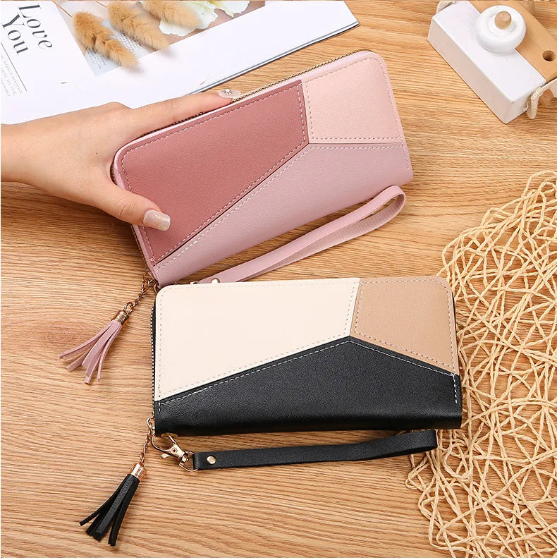 Portefeuille Femme Long Zippé Cuir PU Bleu - Porte-Monnaie Fashion Porte-Carte Billfold Handbag
