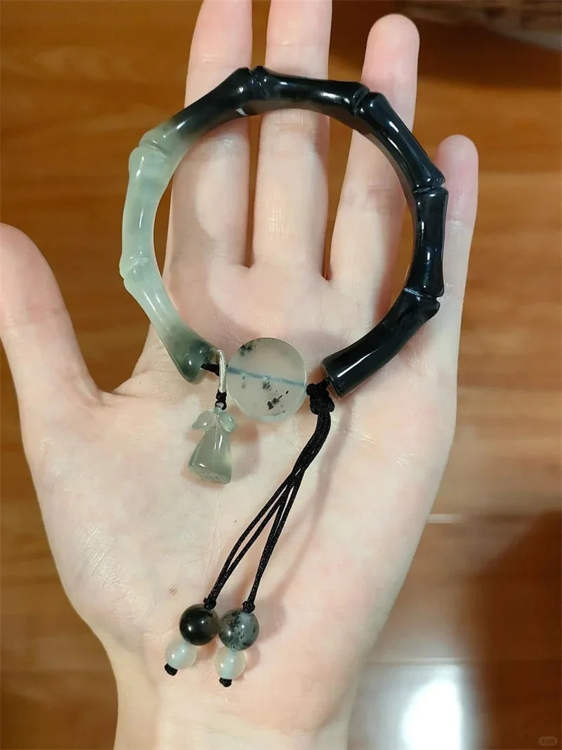 Bracelet Jonc Jade Lotus Bambou Chinois – Antique Pompons Tempérament Unisexe