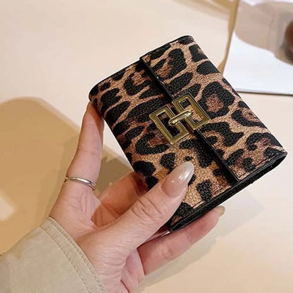 Portefeuille Femme Court Imprimé Léopard PU - Porte-Monnaie Carré Multi-Cartes Style Coréen Tendance