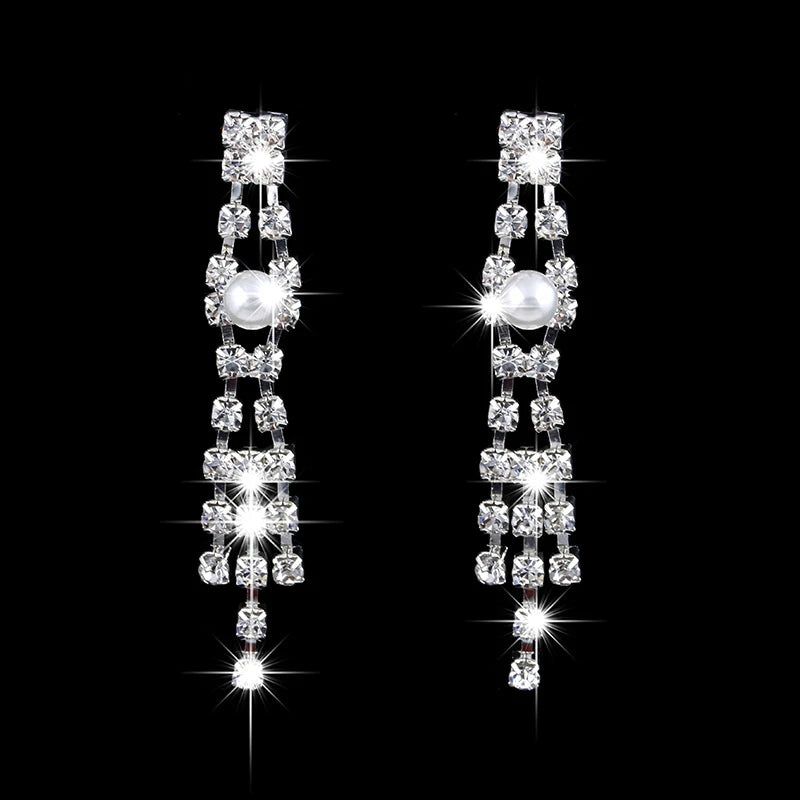 Parure Mariée Perles et Pompons Longs - Collier et Boucles Cristaux Zircon