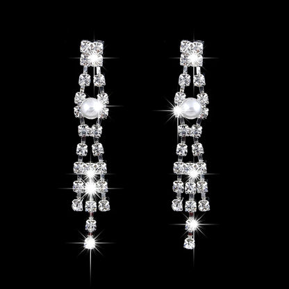 Parure Mariée Perles et Pompons Longs - Collier et Boucles Cristaux Zircon