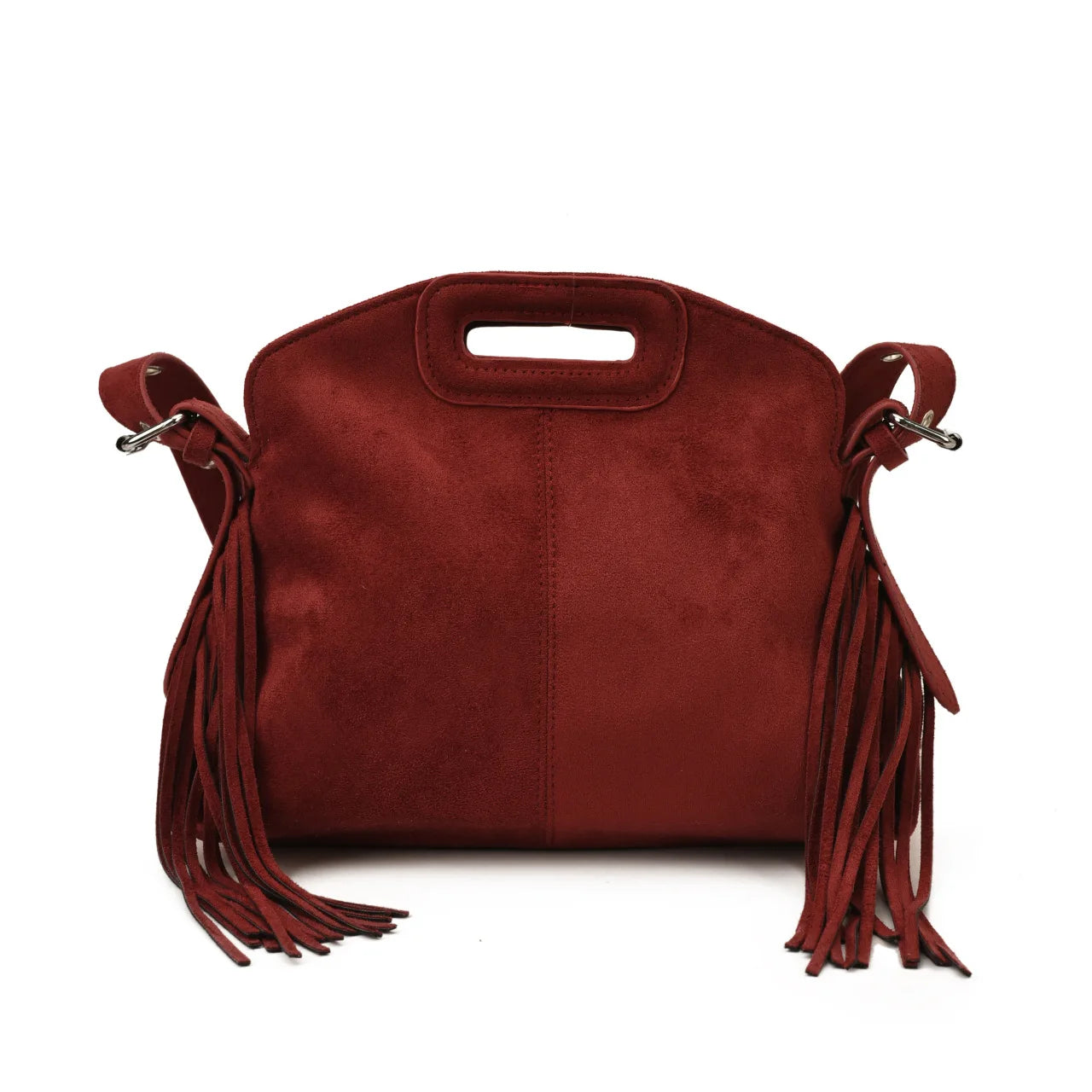 Sac à Main Femme Daim Vintage Style Français - Sac Bandoulière Épaule Glands Café