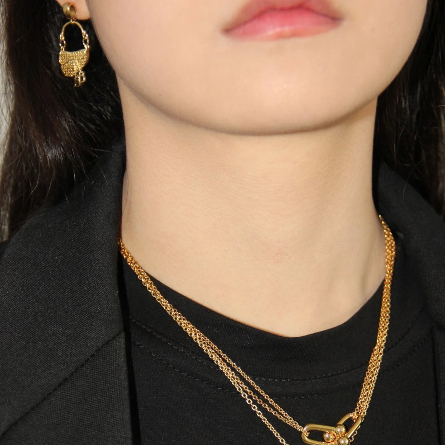 Parure Bijoux Française Luxe Sac à Main – Collier Boucles Plaqué Or
