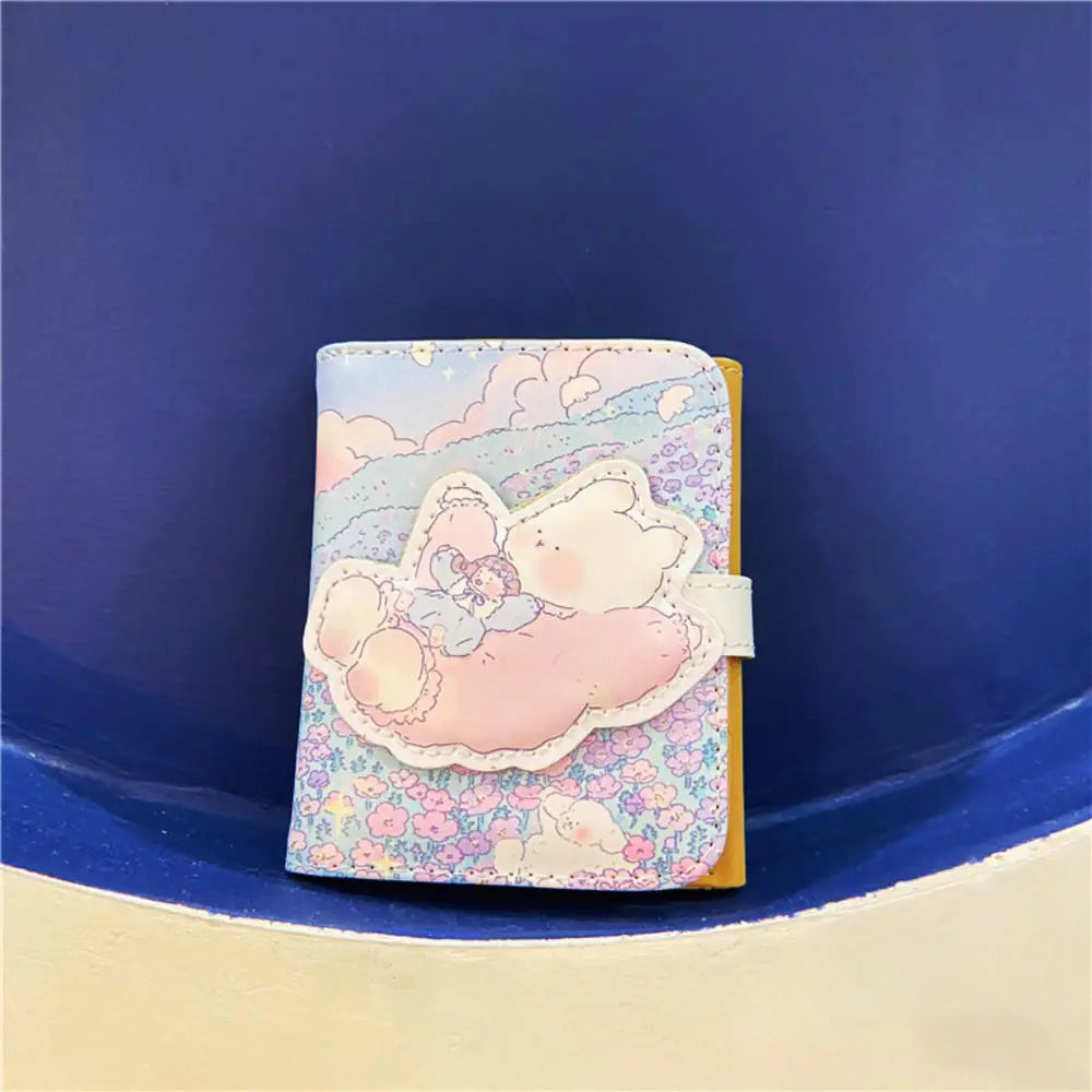 Portefeuille Femme Court Ourson Kawaii - Porte-Monnaie Cartoon Mignon Trifold Porte-Carte Étudiant