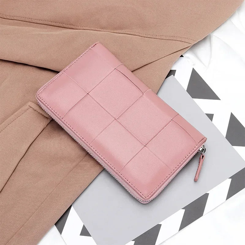 Portefeuille Femme Long Cuir Véritable Luxe - Clutch Design Marque Cadeau Cash Purse Élégant Marron