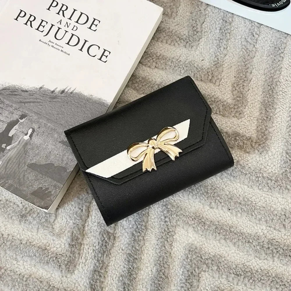 Portefeuille Femme Court Nœud Pliable - Clutch Bag Porte-Cartes Cuir PU Fashion