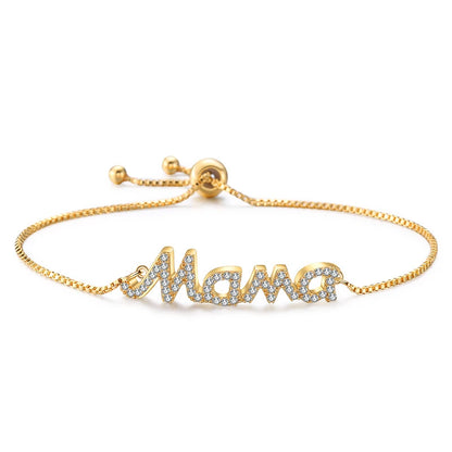 Bracelet "Mama" Cristaux Zircon – Chaîne Ajustable Fête des Mères