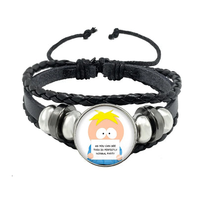 Bracelet South Park Cabochon Verre – Cuir Multicouche Tressé Fait Main Unisexe