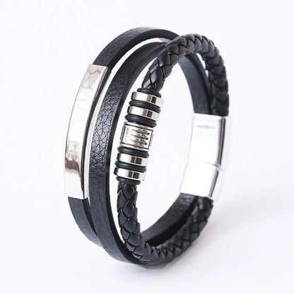 Bracelet Cuir Multicouche Tressé Homme – Acier Inoxydable 21 cm 14 Coloris Cadeau