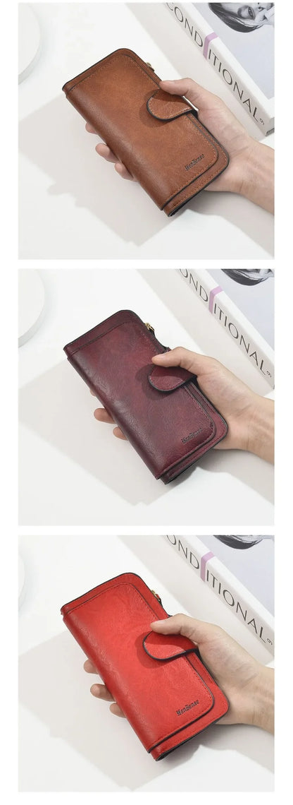 Portefeuille Femme Cuir Vintage Tri-Fold - Wallet Porte-Téléphone Coin Purse Carteira Feminina