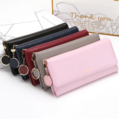 Portefeuille Long Femme Tri-Fold Cuir PU - Clutch Multi-Fonctions Porte-Cartes