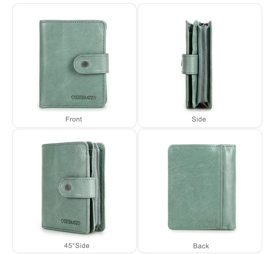 Portefeuille Femme Cuir Véritable Luxe Rose - Porte-Monnaie Compact Fermoir Hasp Porte-Carte Qualité