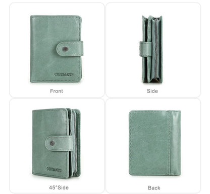 Portefeuille Femme Cuir Véritable Luxe Rose - Porte-Monnaie Compact Fermoir Hasp Porte-Carte Qualité