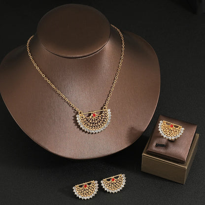 Parure Mariée Éventail Zircon Or 18K – Collier Boucles Bague