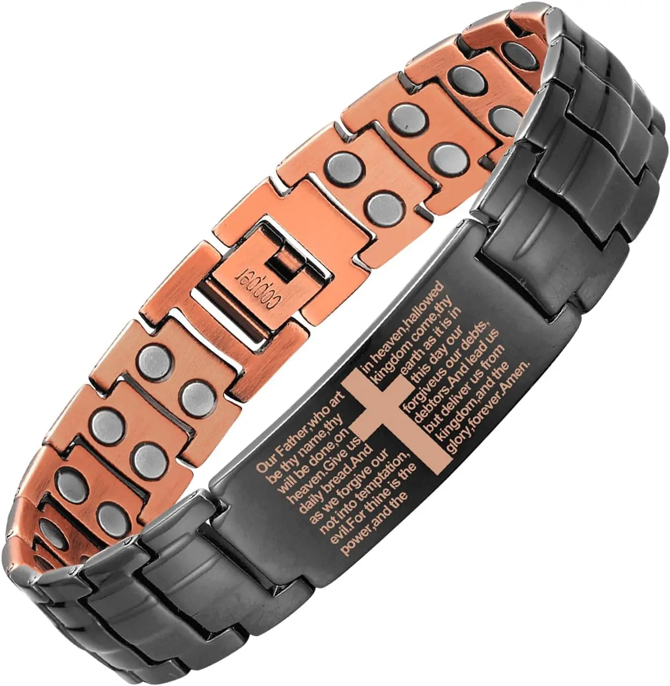 Bracelet Cuivre Pur Croix Magnétique Ultra-Puissant Homme – Ajustable Cadeau Noël