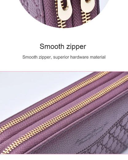 Portefeuille Long Femme Double Fermeture Éclair - Clutch Grande Capacité Cuir Europe