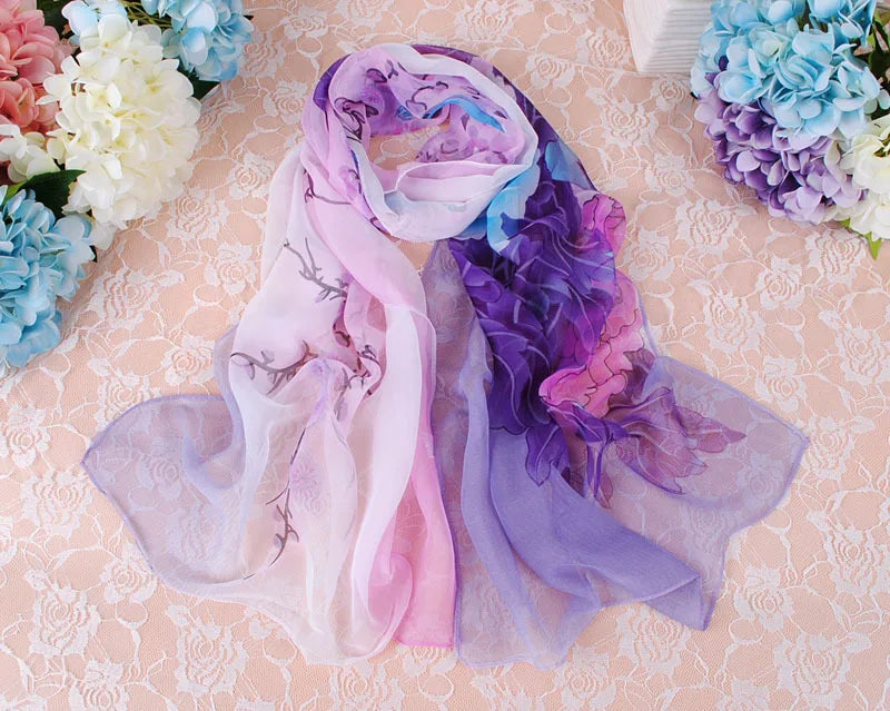 Foulard Écharpe Georgette Dégradé Pivoine Femme - Bandana Châle Été Protection Solaire Plage