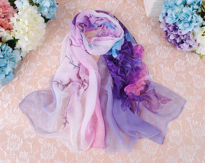 Foulard Écharpe Georgette Dégradé Pivoine Femme - Bandana Châle Été Protection Solaire Plage