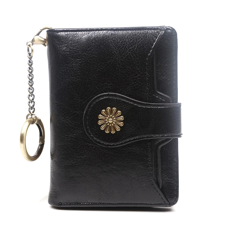 Portefeuille Femme Cuir Rétro Rouge - Porte-Monnaie Court Bifold avec Porte-Cartes Détachable