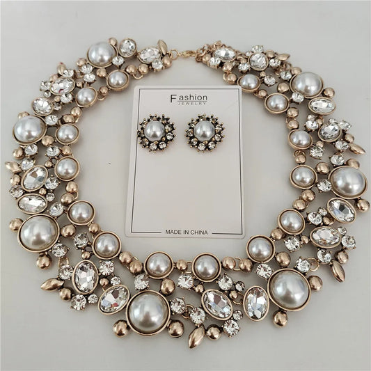 Ensemble Collier Ras-du-Cou Indien Vintage Perles Cristaux + Boucles d'Oreilles – Bohème Ethnique Femme