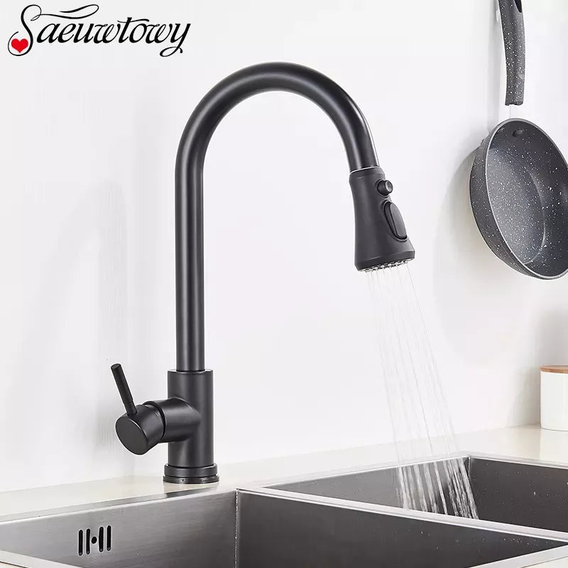 Robinet Cuisine Noir Mat avec Douchette Extractible - Mitigeur 360° Évier Moderne