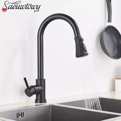 Robinet Cuisine Noir Mat avec Douchette Extractible - Mitigeur 360° Évier Moderne